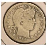 1914-D Barber Silver Quarter