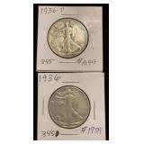 (2) Walking Liberty Half Dollar coins