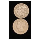 1865 & 1866 Three Cent Nickels