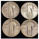 (4) Standing Liberty Silver Quarters; type 2