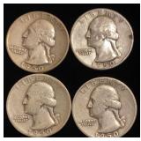 (4) Washington Silver Quarters