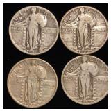 (4) Standing Liberty Silver Quarters; type 2