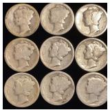(9) Mercury Silver Dimes