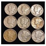 (9) Mercury Silver Dimes