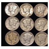 (9) Mercury Silver Dimes