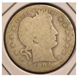1904-O Barber Silver Quarter