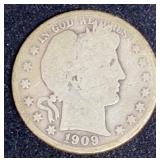 1909 Barber Silver Half Dollar