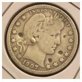 1907-D Barber Silver Quarter
