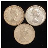 (3) 10 Cent Canadian 80% Silver Coins