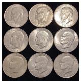 (9) 1972 Eisenhower Dollar Coins