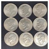 (9) Various Date Eisenhower Dollars