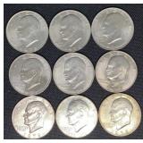 (9) Various Date Eisenhower Dollars