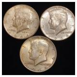 (3) Kennedy Silver Half Dollars 90%