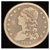 1838 Capped Bust Silver Quarter