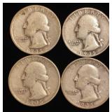 (4) Washington Silver Quarters