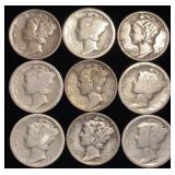 (9) Mercury Silver Dimes