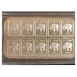 10-1gram .999 fine silver stamped with Elephants