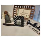 Signs, candle, hanging decorations