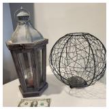 Candle holders, lantern & wire ball