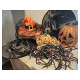 Witches hats, pumpkins, lights