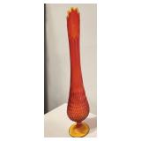 Amberina Hobnail Swung Art Glass Vase