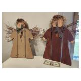 Wood angels (2)  primitive look, 16"T