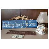 Christmas Wood signs & snowman lamp