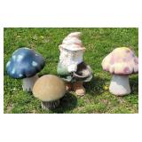 (BC) Garden Gnome W/ 2 Mushrooms