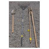 (Q) Shovel,Rake And A Posthole Digger.