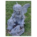 (K) Stone Fairy w/ Bunnies Garden Statue 19"