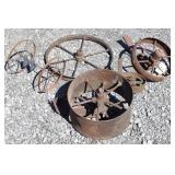 (AH) Vtg. Cast Iron Wagon Wheels (Largest 18")