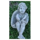 (AJ) Stone Angel Child Front Step Sitting Statue