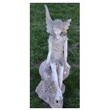 (K) Fairy On Mushroom Resin Statue 24" (Broken