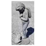 (K) Stone Angel Child w/ Frog Statue 24"