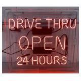 (QQ) Drive Through Open Neon Sign, Clear Plexi