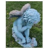 (K) Resin Angel Boy w/ Frog Garden Statue 18"
