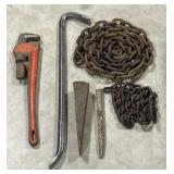 (K) Pipe Wrench, Crowbar, Chains, & More.
