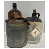 (AC) Mixed Lot Of Jug, Metal Can, And 2 Glass