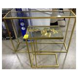 (ZZ)   Brass Tone Glass Top Metal Butterfly