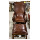 (ZZ)   Faux Leather Studded Wooden Accent Chair