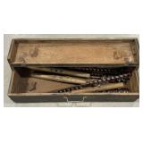 (S) Wooden Crate with Vintage Drill Bits
