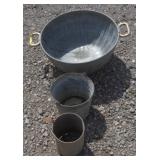 (K) Antique Metal Planter Pot W/ Handles, Metal