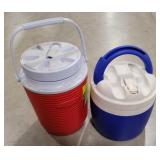 (BQ) 2 Water Jugs One Red Rubbermaid One Blue