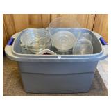 Contents of Tote: Glass Bowls, Kerosene Lamp