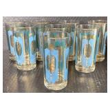 Set of 8 Culver MCM Teal and Gold Highball