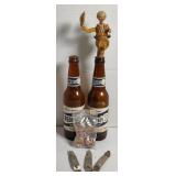 Vtg. Peoples Beer Bottles w/ Openers, Wine Cork,
