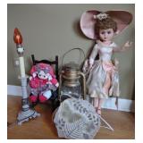 Lot w/ Gold Painted Lantern, Light Up Faux Rock,