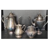 Silver Plated Tea Pots & Sugar/Creamer Dispensers