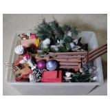 Tote w/ Wooden Christmas Train, Fencing, & Mini