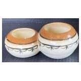Decorative Pottery Double BowlApprox 8in